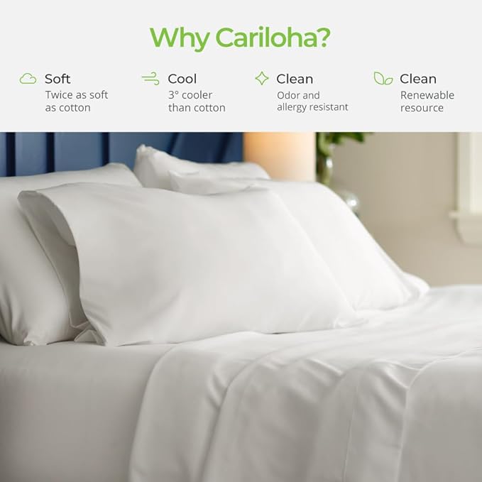 Cariloha Aloha Soft 4-Piece Sheet Set | Cape Blue | Queen | Viscose Material | Allergy Resistant, Thermal-Regulating & Extra Soft