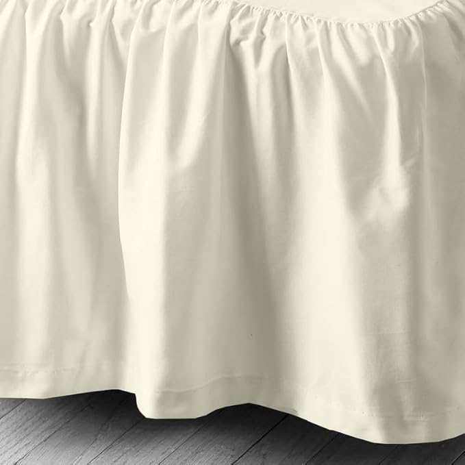 Rajlinen Ruffled Bed Skirt King, 21 Inch Drop Dust Ruffle with Split Corners, 100% Microfiber Bedskirt with Platform, Three-Sided Coverage Ruffled Gathering Design, Ivory