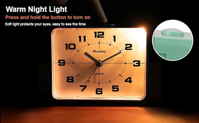 Retro Analog Alarm Clock,Battery Operated,4" Vintage Decor for Bedroom, Nightstand, Bedside, Desk, Table,Silent,Lighted on Demand and Snooze,Ascending Beep Sounds,Easy to Set(Green)