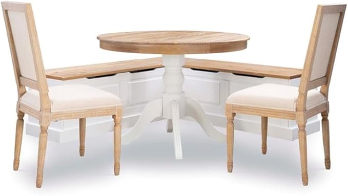Riverbay Furniture 18" High Transitional Backless Wood Corner Kitchen Breakfast Nook Bench, with Hidden Storage, in White & Natural Finish