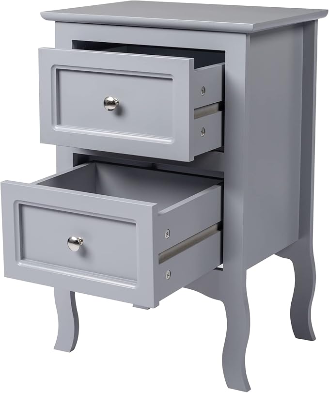 Bonnlo Gray Nightstand Set of 2, Nightstands with 2 Drawers, Bed Side Table/Night Stand, Small Nightstand for Bedroom, Small Spaces, College Dorm, Kids’ Room, Living Room, Wood, 16W x 12D x 24H, Grey