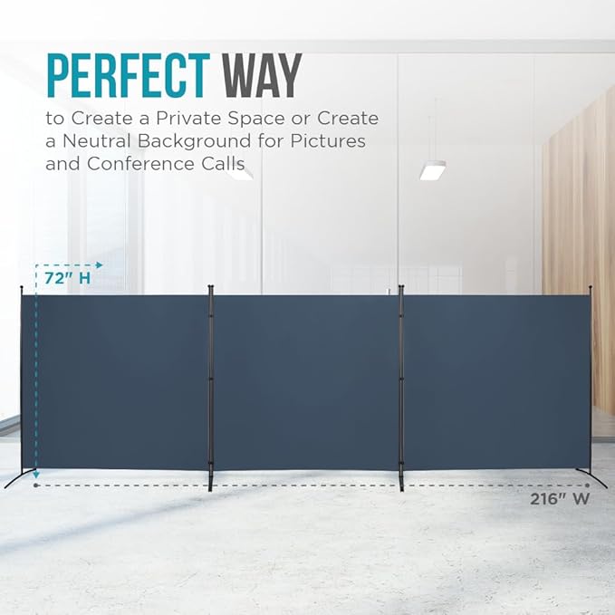 Steel-AID Triple-Panel Privacy Room Divider – Folding Partition Privacy Screen for Office, Classroom, Dorm Room, Kids Room, Studio, Conference - 216" x 72" - Easy to Assemble, Freestanding & Foldable