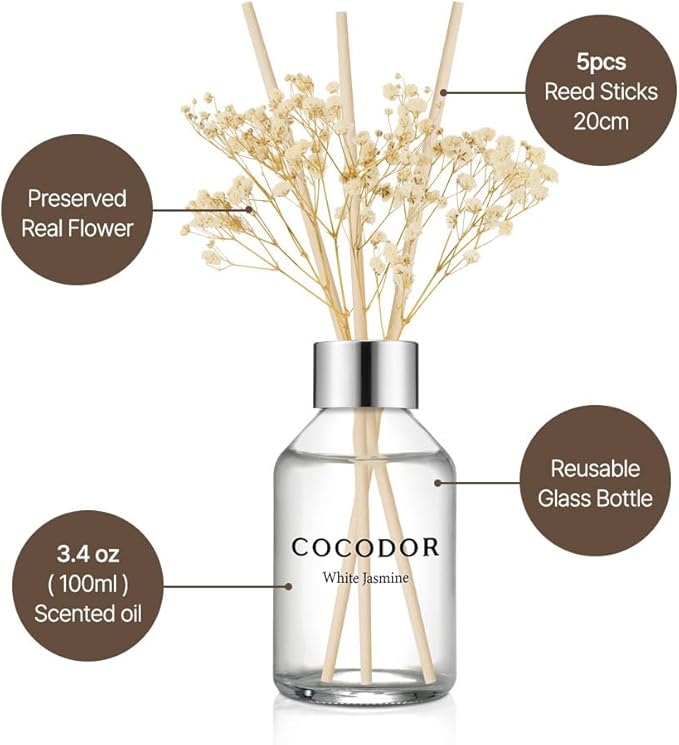 COCODOR Flower Reed Diffuser Set / 3.4oz / Black Cherry/Scent Diffuser with Sticks Home Fragrance Reed Diffuser for Bathroom Shelf Decor