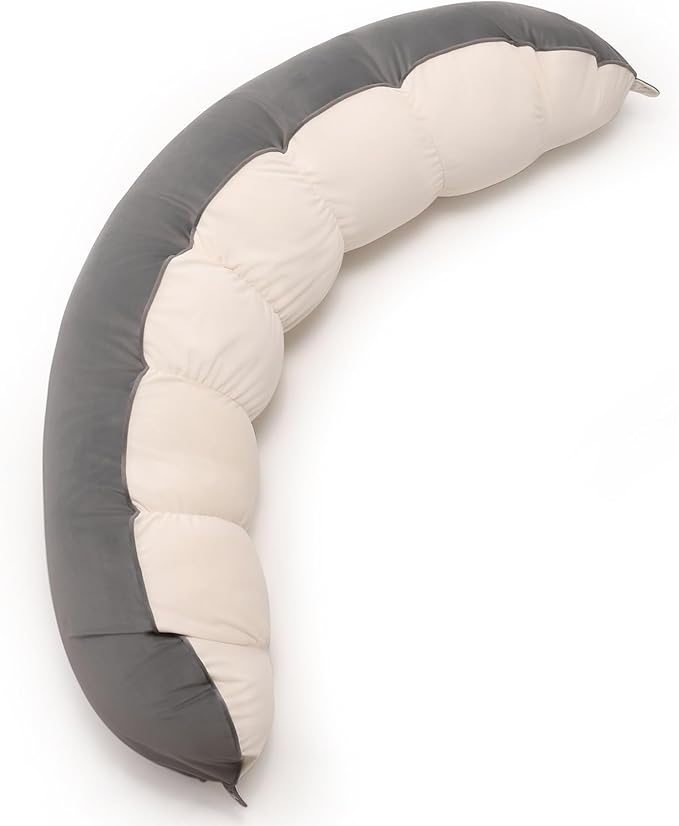 Peallow(Pat. Pend) – Long Round Body Pillow for Adults, Bolster Pillow for Sleeping, Soft and Supportive Pillow for Sleeping & Lumbar Support (Gray-White, 47")