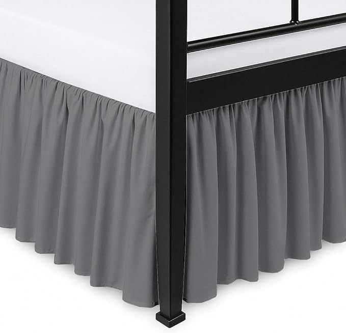 Ruffled Bed Skirt Split Corners with Platform, Tailored Fit Hotel Quality Wrinkle Free Ultra-Soft Microfiber Dust Ruffle, Upto 24 Inch Drop, Twin, Dark Grey