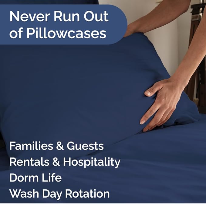 Queen Pillow Cases Set of 8 - Ultra Soft Hotel Quality Pillowcase Covers - Comfy, Cozy & Wrinkle Free - Shrink, Stain and Fade Resistant - Machine Washable Pillow Protectors - 8 Piece Set - Navy Blue