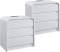 25" Tall Modern Nightstand Set of 2, 23.6" Wide Wood Bedside Table with Charging Station, 3 Storage Drawers Side Table w/Curved Profile Design, End Table for Bedroom, White