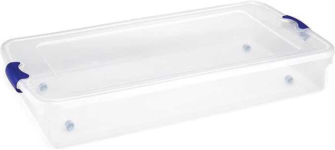 HOMZ 2-Pack Under Bed Storage, Clear Plastic Containers with Lids, 60 Quart, Blue Latch - Stackable Underbed Organizer Bins for Shoes, Bags, Clothes, and Towels