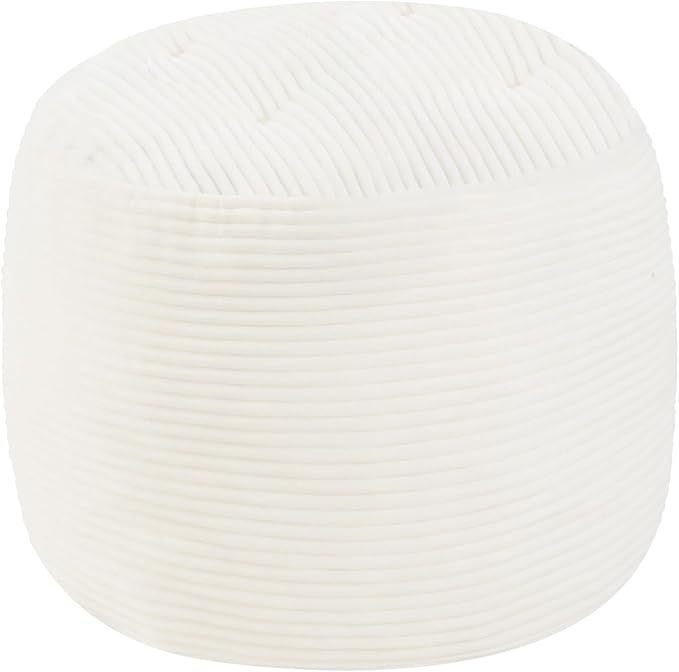 MeMoreCool Round Pouf Ottoman – Beige Corduroy Footrest with Foam Filling Compact Foot Stool for Couch, Living Room Decor, Dorms & Small Spaces
