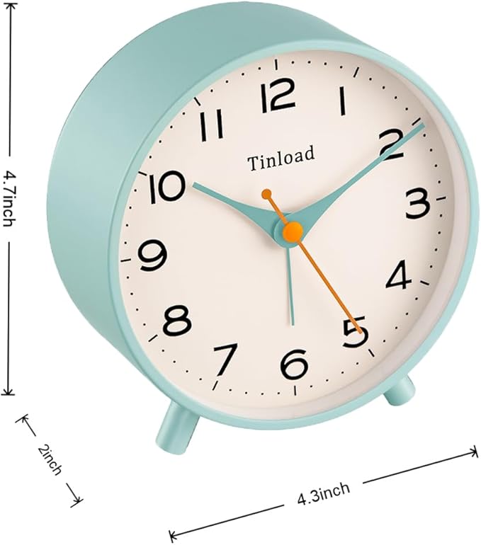 4.5" Antique Retro Analog Alarm Clock, Small Silent Bedside Desk Clock,Lighted on Demand, Battery Operated, Snooze, for Living Room, Bedroom, Bedside(Green)