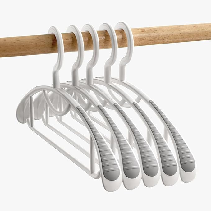 Non-Slip Hangers, Heavy Duty, Durable, Plastic Hanger with Rubber and Horizontal Bar for Closet, Coats, Pants, Shirts, White (20 Pack 16.3 inch)