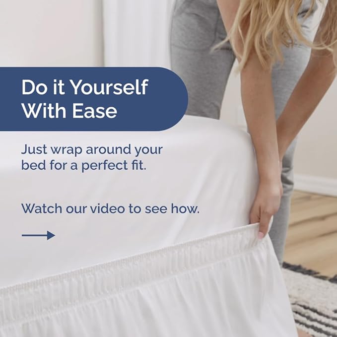 Wrap Around Dust Ruffle Bed Skirt - White - Twin/Twin XL Size Beds with 24 Inch Drop - Easy Fit Elastic Strap - Adjustable Pleated Bedskirt w/Brushed Fabric - Wrinkle Free - Women, Men, Kids & Teens