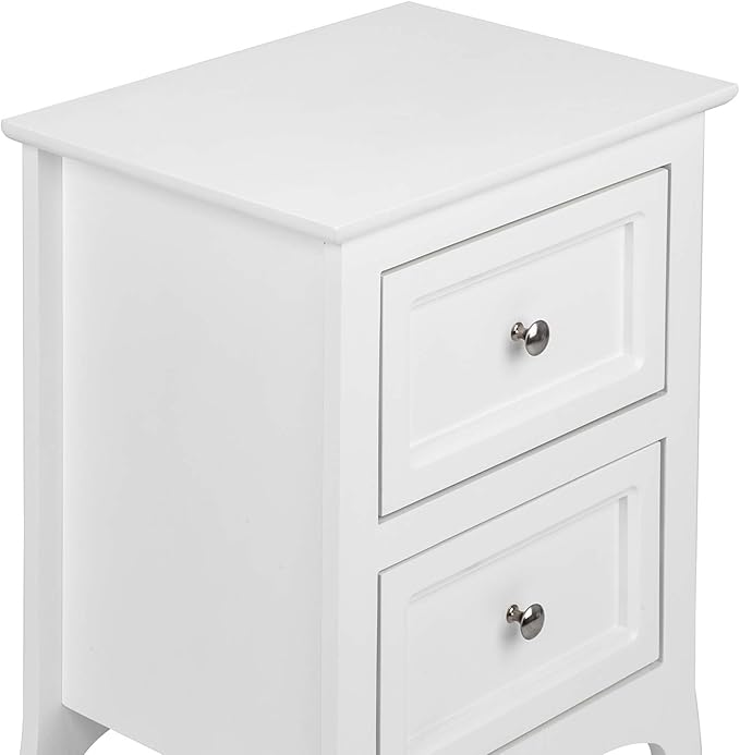 Bonnlo White Nightstand with 2 Drawers, Night Stands for Bedrooms, Small Bed Side Table/White Night Stand with Drawers for Small Spaces, College Dorm, Kids’ Room, Living Room, French, 16W x 12D x 24H