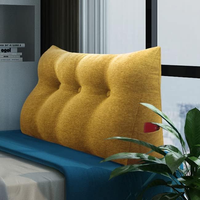 homecozy Wedge Headboard Pillow Dorm Room Reading Pillow Back Support for Sitting Up in Bed Bolster Lumbar Cushion Body Positioning Bedrest Cotton Linen 39in Yellow Twin