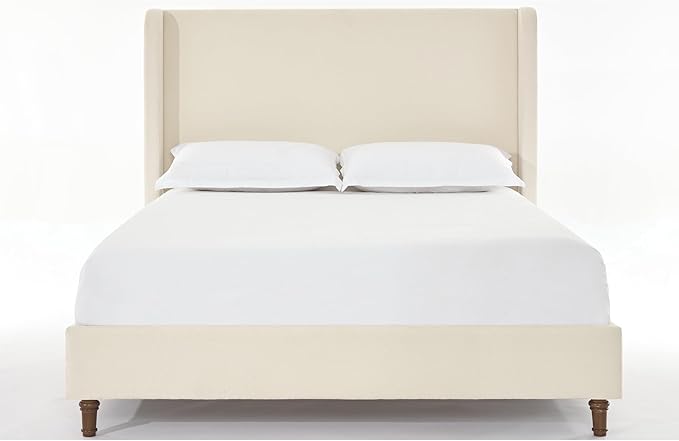 Queen Size Upholstered Bed Frame, Wingback Headboard BedframesHarper, 54" Tall Headboard Platform Beds/No Box Spring Needed/Easy Assembly/Elegant Simplicit, Beige Boucle