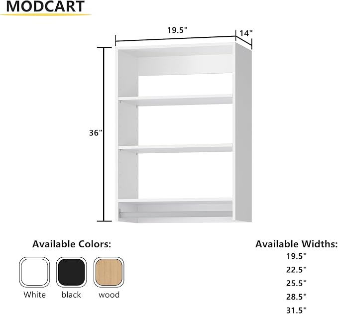 Medium Double Hanging Closet Unit, Modular Closet System, Wood Closet System Organizer with Storage for Walk In Closets, Clothing Rack Closet for Hanging Clothes, Bedroom, White, 19.5"W