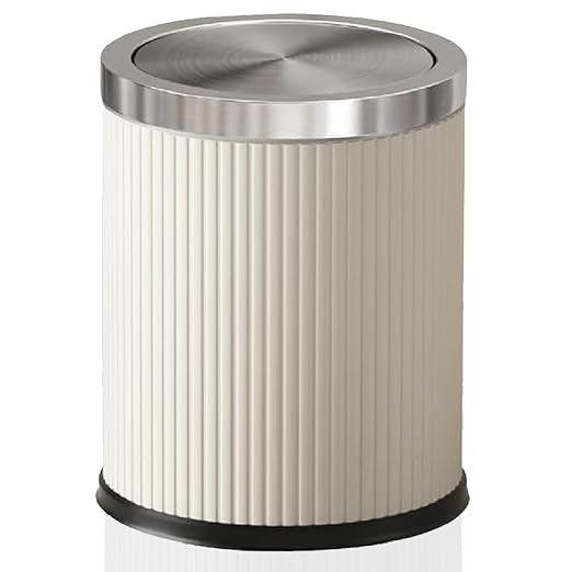 4 Gallon Bathroom Trash Can with Swing Lid, White Silver Leather Garbage Can, Modern, Large, Big Waste Basket, for Bedroom Kitchen Powder Room Toilet (15L Elegant White)