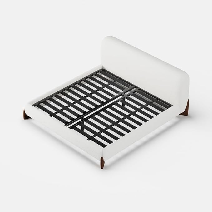 homary Curva Modern White Boucle King Size Platform Bed Set & Bedroom Bench with Solid Rubber Wood Legs, Upholstered Headboard, Comfortable & Stylish for Master Suite or Guest Room
