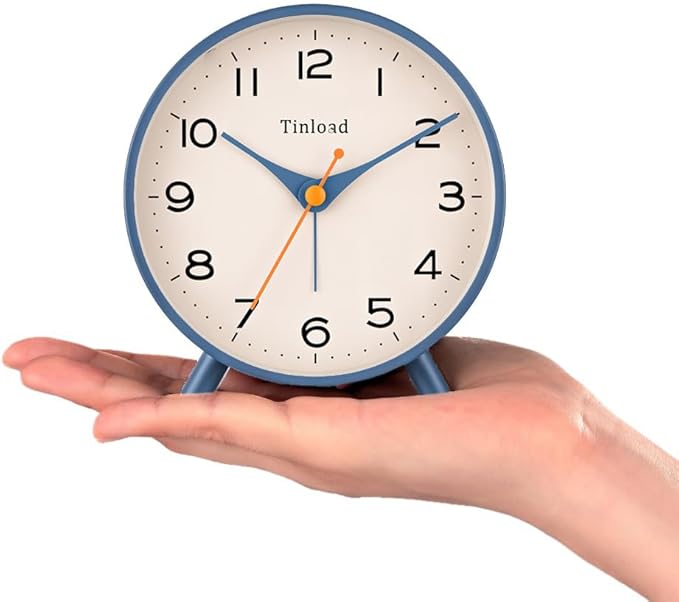 4.5" Antique Retro Analog Alarm Clock, Small Silent Bedside Desk Clock,Lighted on Demand, Battery Operated, Snooze, for Living Room, Bedroom, Bedside(Blue)