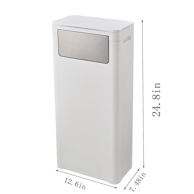 WanWanKa Bathroom Trash Can with Lid,Slim 6 Gallon Commercial Lagre Trash Bin, Tall Skinny Waste Bin with Press Top Lid, Narrow Garbage can for Kitchen,Living Room,Ofice,Laundary Room,Bedroom White