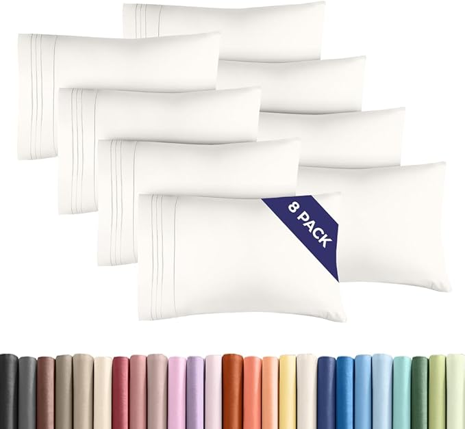 King Pillow Cases Set of 8 - Ultra Soft Hotel Quality Pillowcase Covers - Comfy, Cozy & Wrinkle Free - Shrink, Stain & Fade Resistant - Machine Washable Pillow Protectors - 8 Piece Set - Antique White