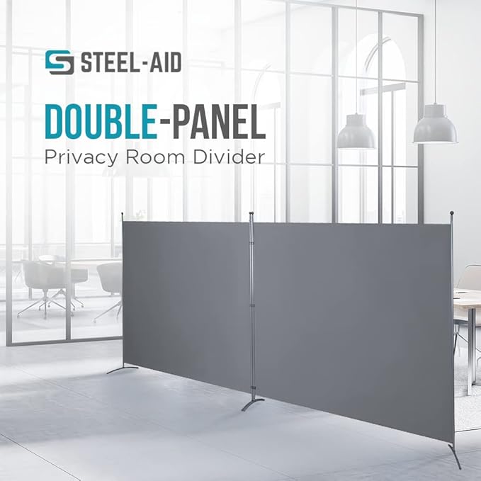 SteelAid Room Divider (Double Panel) – Folding Partition Privacy Screen for Office, Classroom, Dorm Room, Kids Room, Studio, Conference - 142" x 72" - Easy to Assemble, Freestanding & Foldable