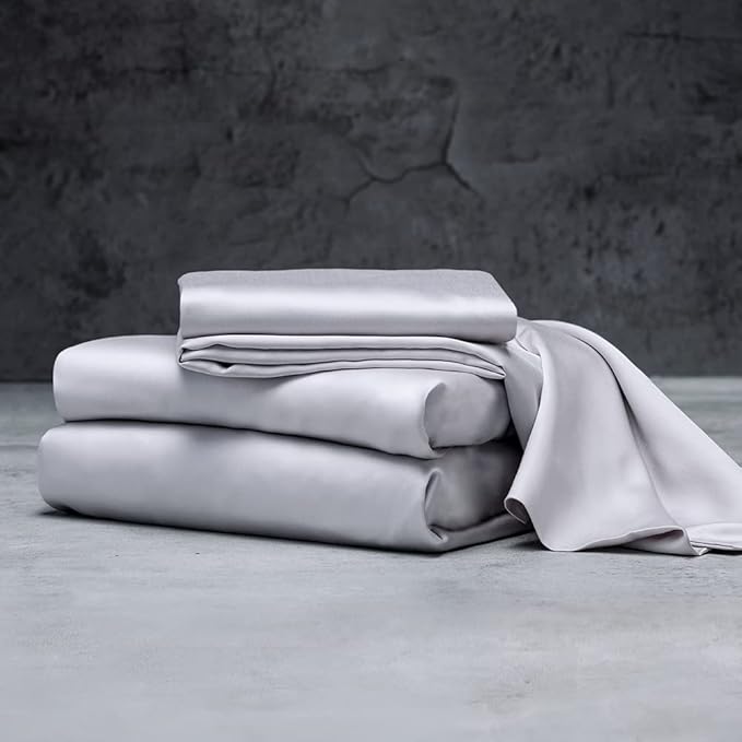 LUXOME Luxury Sheet Set | 100% Rayon (Viscose) from Bamboo | Split King - Stone | Deep Pockets | 5-Piece Set (2 Fitted, Flat, 2 Pillowcases)