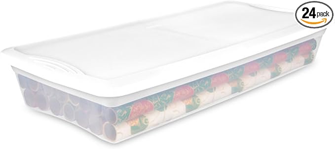 Sterilite 24-Pack 41 Quart Storage Box, Stackable Clear Plastic Bins with Snap-On Lids - Heavy-Duty Organizing Containers for Closet, Bathroom, and Office