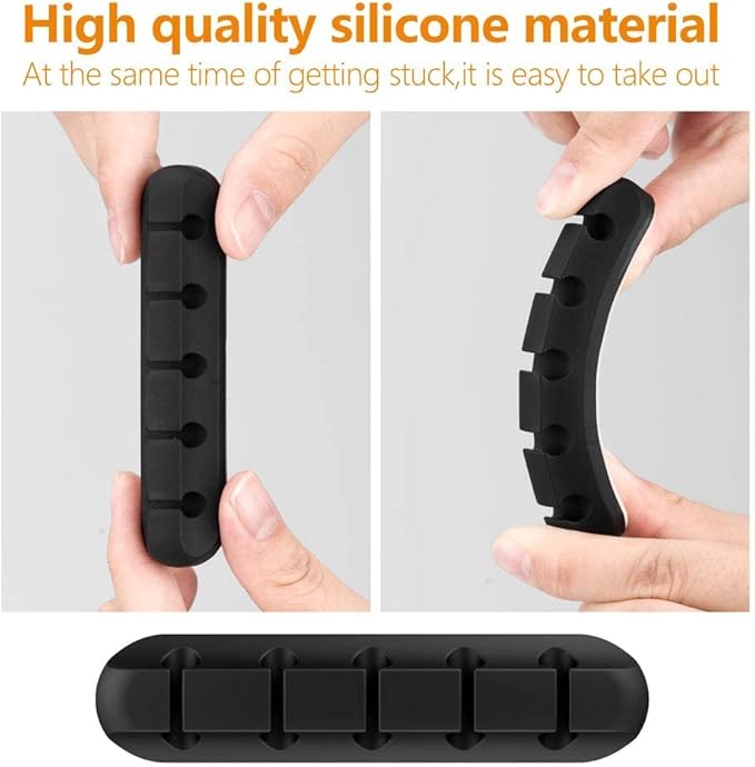 Cord Holder Cable Organizer Clips – Self Adhesive Cord Organizer for Desk, Car, Nightstands, Office, Black Silicone Cord Keeper Cable Clips Wire Holders for Phone Charger Cords (7-5-3-1-1 Slots)