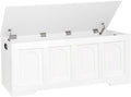 DINZI LVJ Storage Chest, 47.2" Rattan-Like Toy Box with 2 Safety Hinges, Wooden Entryway Storage Bench with Flip-Top, Large Trunk for Living Room, Bedroom, Easy Assembly, White