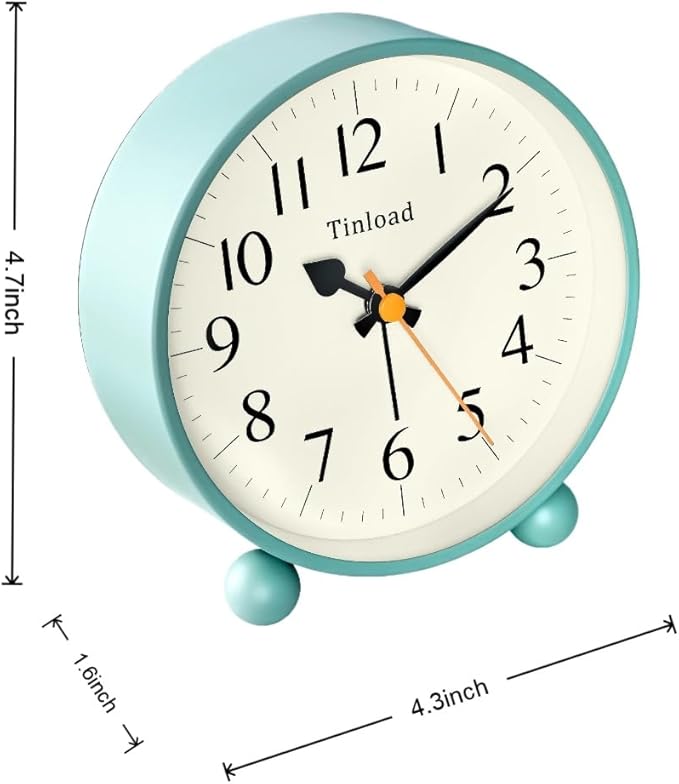 4.5" Vintage Retro Analog Alarm Clock, Super Silent Non Ticking Small Clock with Manual Light, Snooze, Battery Operated, for Living Room, Bedroom, Bedside, Desk(Green)