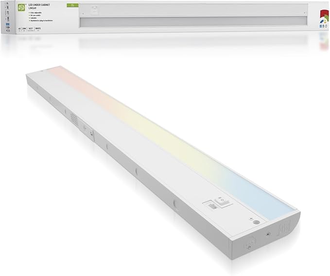 ASD 40 Inch LED Under Cabinet Lighting Plug in or Hardwired, High/Low/Off Switch, 20W 120V 3 CCT 2700K/3000K/4000K CRI90+, Triac Dimmable Linkable Under Counter Lights for Kitchen, ETL Listed, White