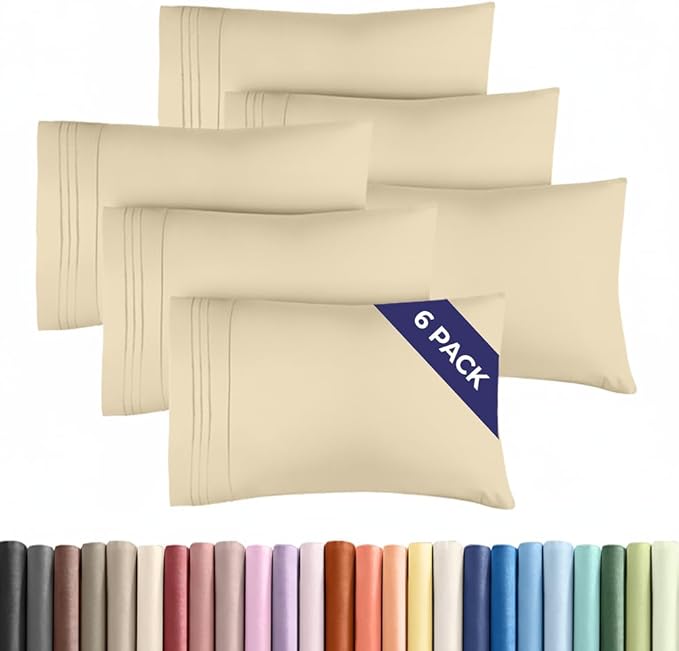 Queen Pillow Cases Set of 6 - Ultra Soft Hotel Quality Pillowcase Covers - Comfy & Wrinkle Free - Shrink, Stain and Fade Resistant - Easy-Care, Machine Washable Pillow Protectors - 6 Pcs Set - Cream