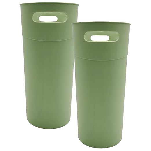 ROYFACC Small Trash Can Plastic Bathroom Wastebasket 3.2 Gallon Slim Garbage Container Bin with Handle for Home Kitchen Bathroom Bedroom Office, 2 Pack (Green)