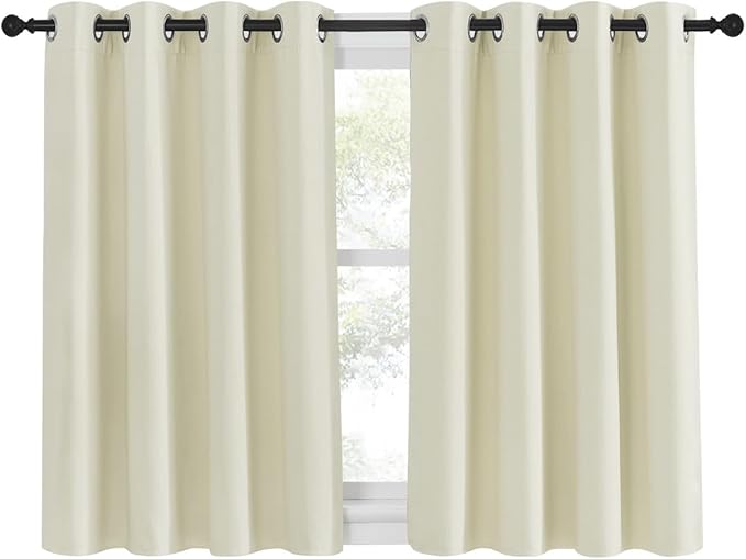 NICETOWN Blackout Kitchen Window Curtain 45 inches Length - Thermal Insulated Solid Grommet Sound & Light Reducing Room Darkening Drape for Bathroom (Beige, 1 Panel, W52 x L45)