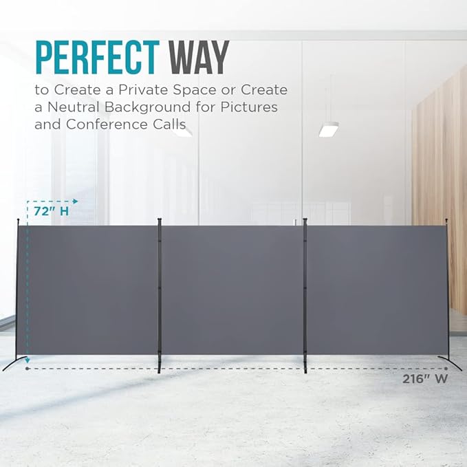 Steel-AID Triple-Panel Privacy Room Divider – Folding Partition Privacy Screen for Office, Classroom, Dorm Room, Kids Room, Studio, Conference - 216" x 72" - Easy to Assemble, Freestanding & Foldable