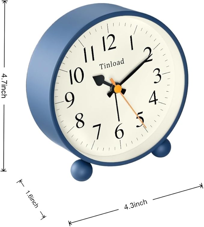 4.5" Vintage Retro Analog Alarm Clock, Super Silent Non Ticking Small Clock with Manual Light, Snooze, Battery Operated, for Living Room, Bedroom, Bedside, Desk(Blue)
