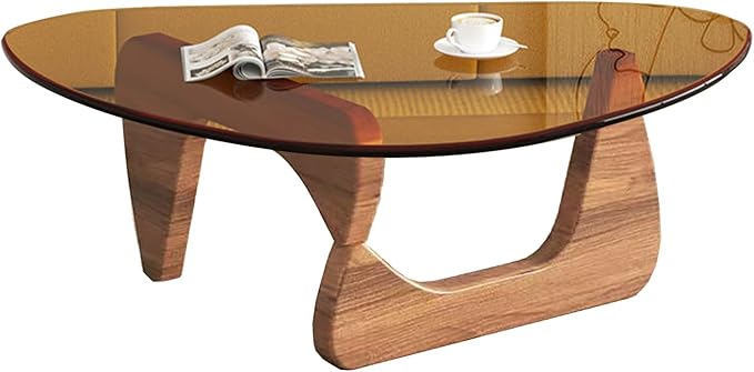 Modern Glass Coffee Table for Living Room, Mid Century Coffee Table, Small Coffee Tables, Suitable for Bedroom Living Room Reception Office Tables (Walnut/Brown, Medium 35.8 * 25.5 * 16in)