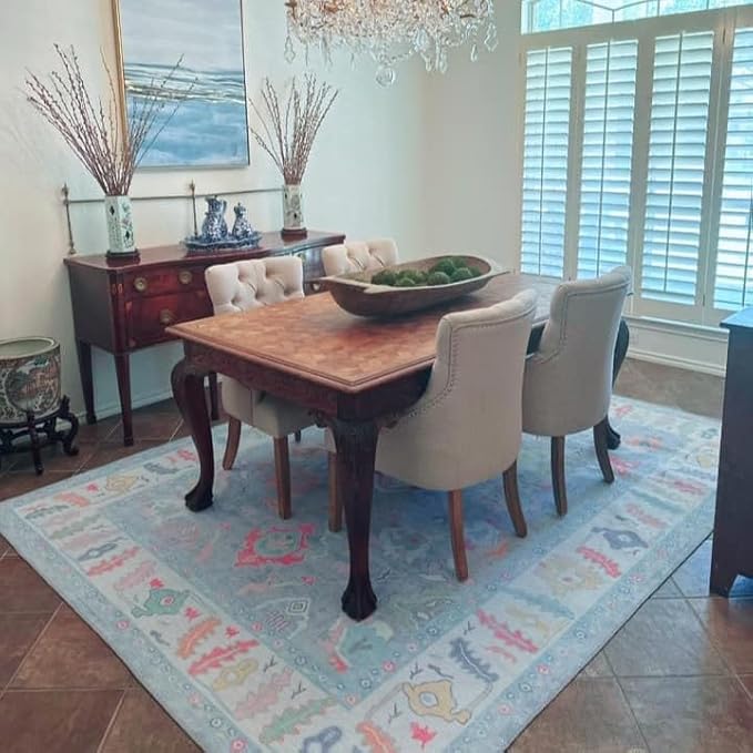Fame Rugs Blue Modern Oushak Rug 10x13, Vintage Turkish Colorful Oriental Washable Antique Inspired Oversize Area Rugs, Luxury Living Room Bedroom (381LB, 10' x 13')