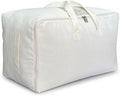 Soft Large Canvas Comforter Storage Bags with Four Carrying Handles and Clear Window, Closet Organizer for Clothing, Blankets Sheets Pillows and Bedding, 80L, White