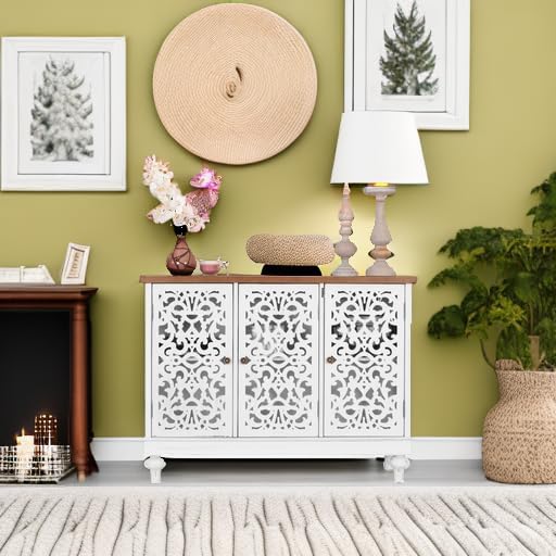 PHI VILLA White Accent Cabinet with Doors, Farmhouse Credenza Cabinets for Living Room, Sideboard Buffet Cabinet with Storage
