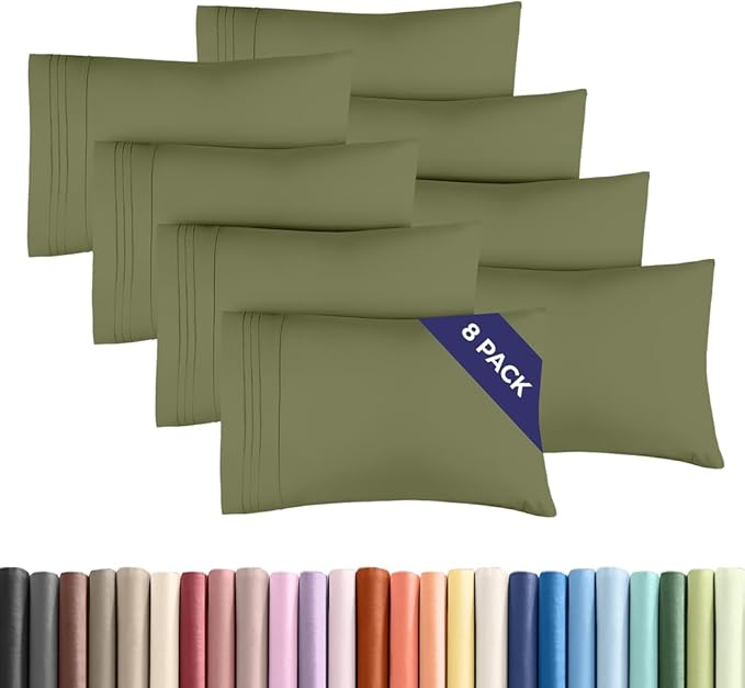 Queen Pillow Cases Set of 8 - Ultra Soft Hotel Quality Pillowcase Covers - Comfy, Cozy & Wrinkle Free - Shrink, Stain & Fade Resistant - Machine Washable Pillow Protectors - 8 Piece Set - Sage Green