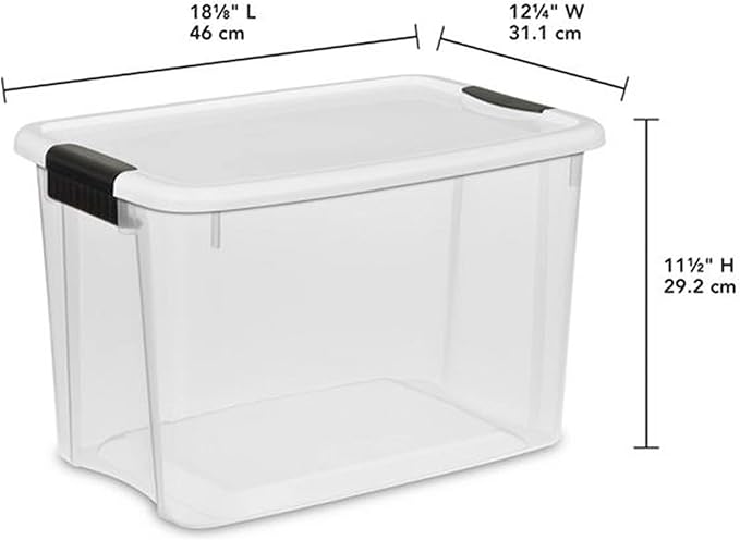 Sterilite 12-Pack Ultra Latching Box, Storage Bins with Lids, Clear Plastic, 30 Quart - Heavy-Duty Organizing Containers for Closet, Bathroom, and Office