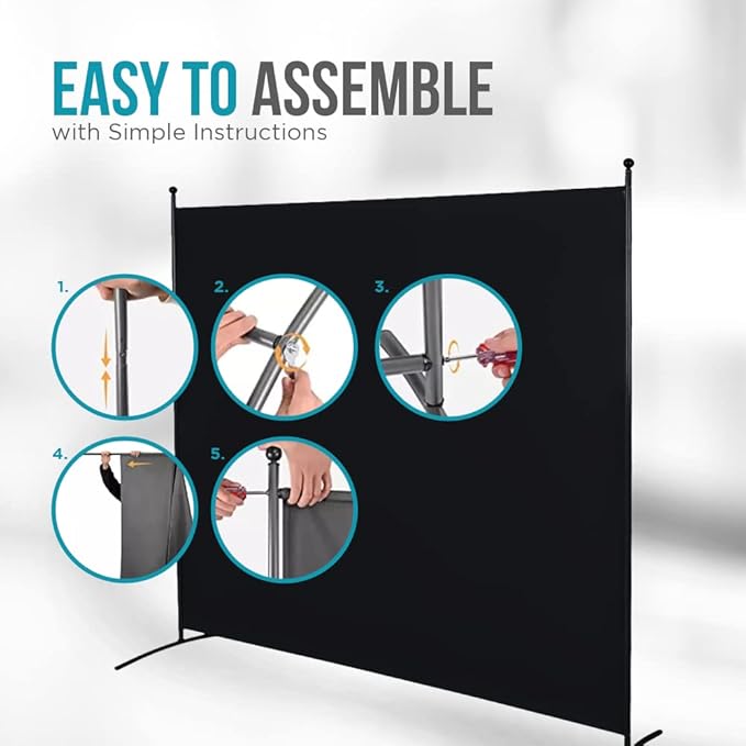 Steel-AID Single-Panel Privacy Room Divider – Folding Partition Privacy Screen for Office, Classroom, Dorm Room, Kids Room, Studio, Conference - 71" x 72" - Easy to Assemble, Freestanding & Foldable