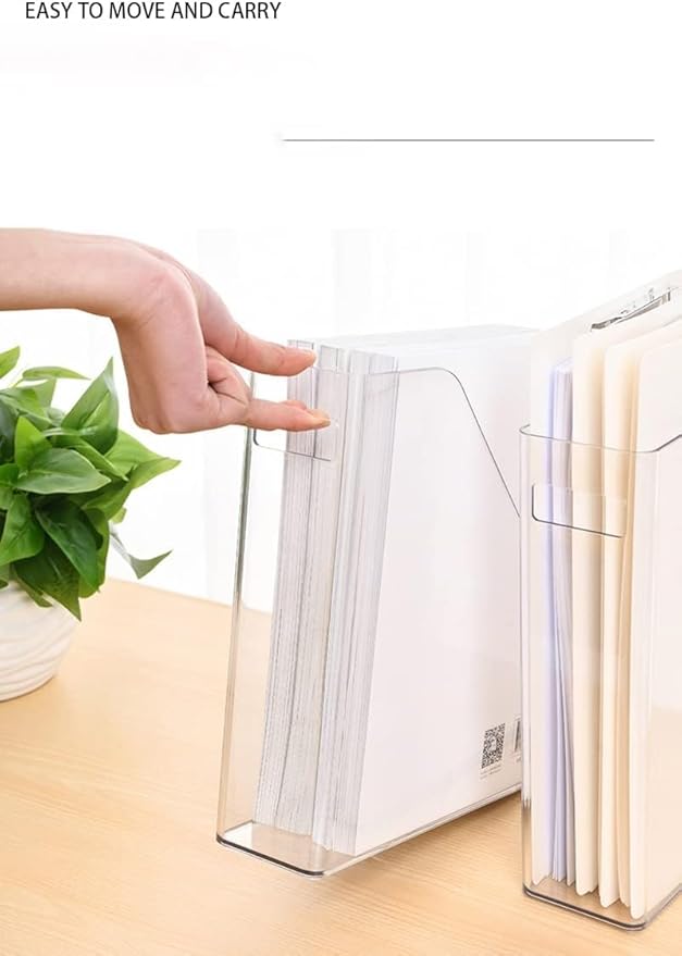 ICCGBHGO Magazine Holder, Clear Plastic Vertical File Magazine Organizer, Desktop File Magazine Book Storage Shelf for Office Desk(4PCS)
