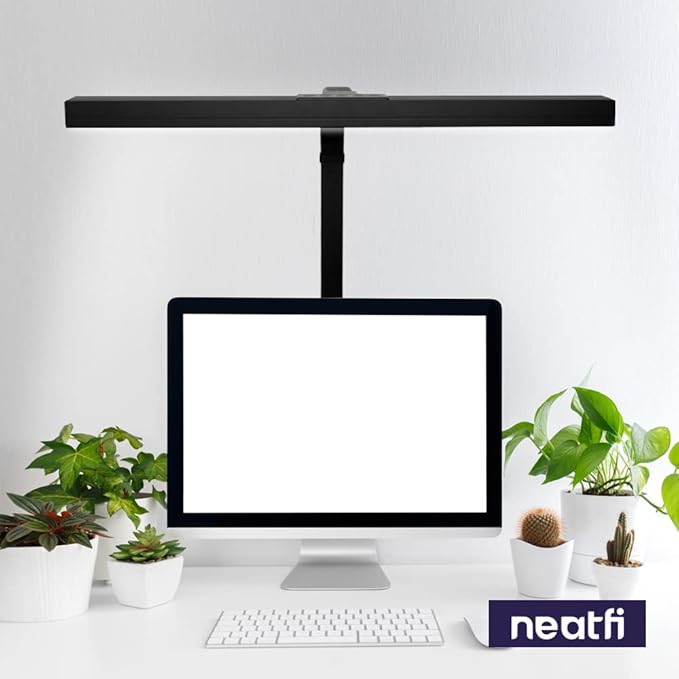Neatfi 3000 Lumens Flex LED Desk Lamp with Clamp, Dimmable, 5 Adjustable Brightness Levels & 5 Light Modes, Memory Function, Eye-Caring & Flexible Lamp for Home & Office (28 Inches, Black)