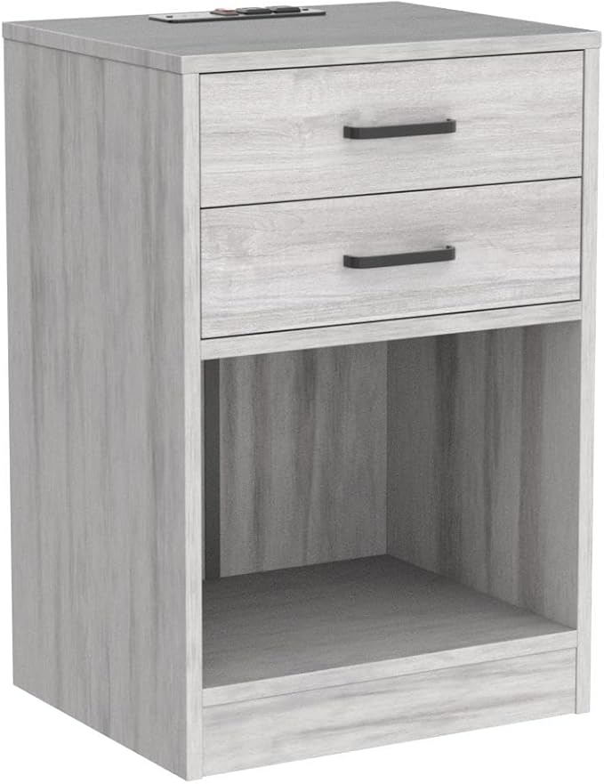 ADORNEVE Nightstands Set of 2,Grey Nightstand with Charging Station & Drawers,Night Stands for Bedrooms Set of 2