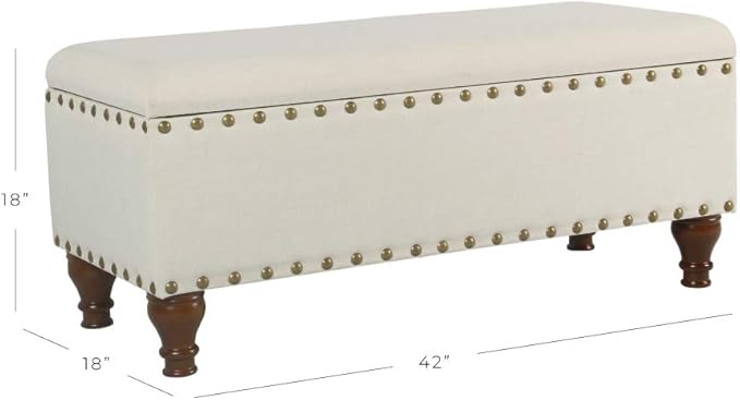 HomePop Large Storage Bench with Nailhead Trim - Cream