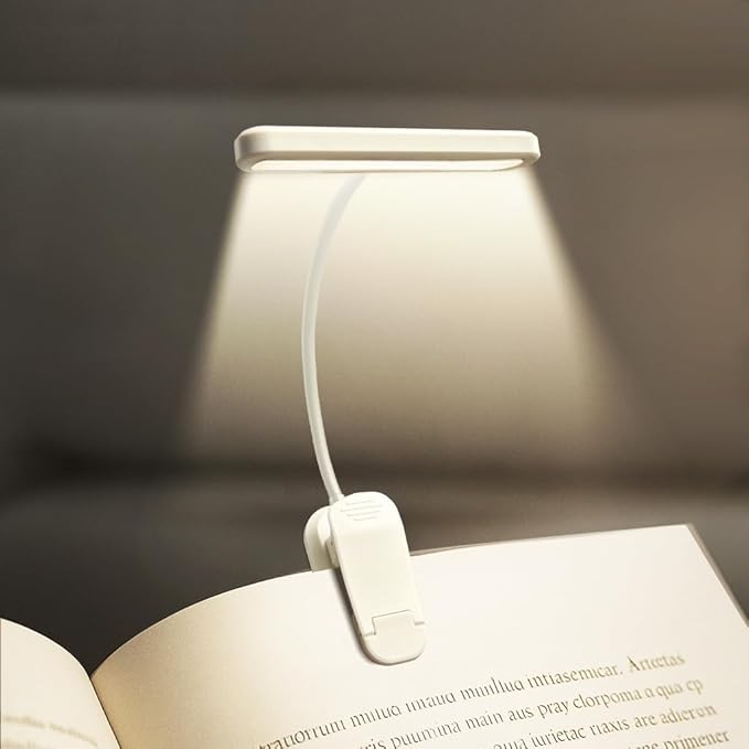 Rechargeable Book Lights for Reading at Night 25 LED - Eye Caring 15 Level Stepless Dimming, Extended 60Hrs Runtime, Lightweight Clip on Light, Gifts for Book Lovers, White
