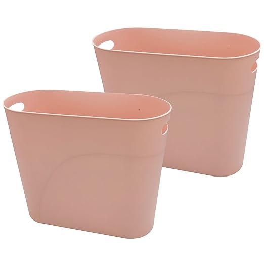 ROYFACC Small Trash Can Plastic Bathroom Wastebasket 3.2 Gallon Slim Garbage Container Bin with Handle for Home Kitchen Bathroom Bedroom Office, 2 Pack, Pink